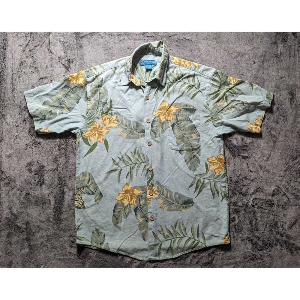 Paradise Blue Short Sleeve Button Up Hawaiian Shirt Men's Size Large